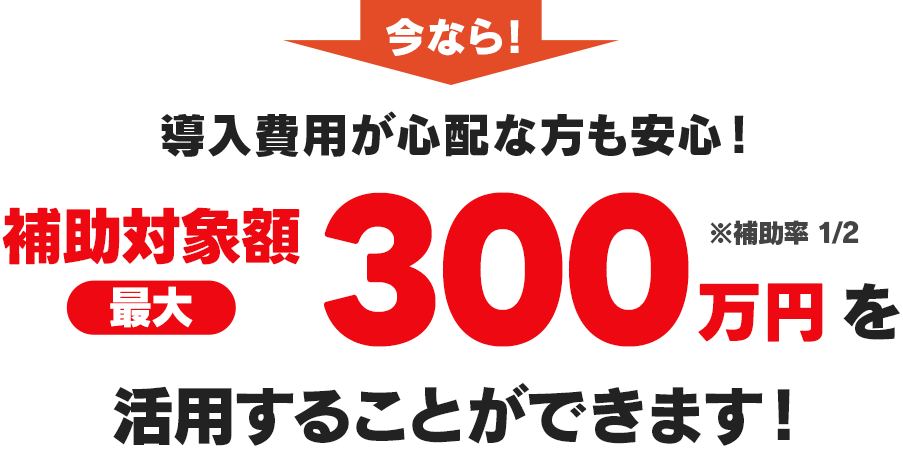 補助対象額 最大300万円（補助率1/2）を受けられます